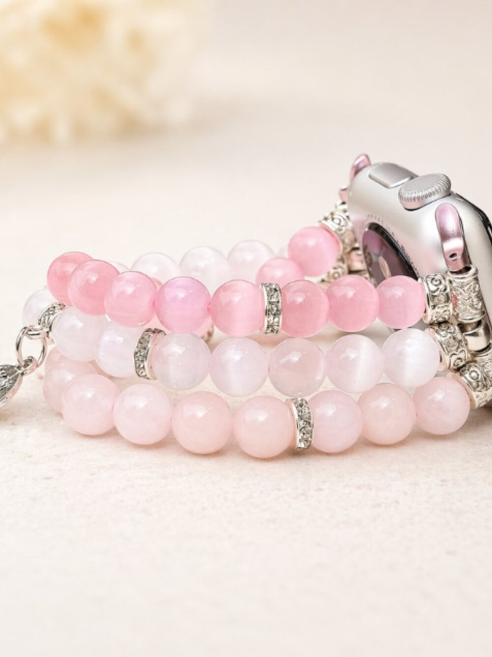 Apple Watch Band 38/40mm Rose Quartz Selenite Mom & Daughter Charm Bracelet Gift